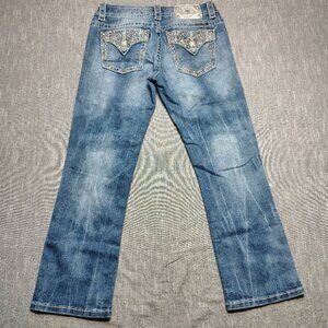 Miss Me Jeans Womens Size 28 Mid Signature Crop Distressed Embellished JE8443C